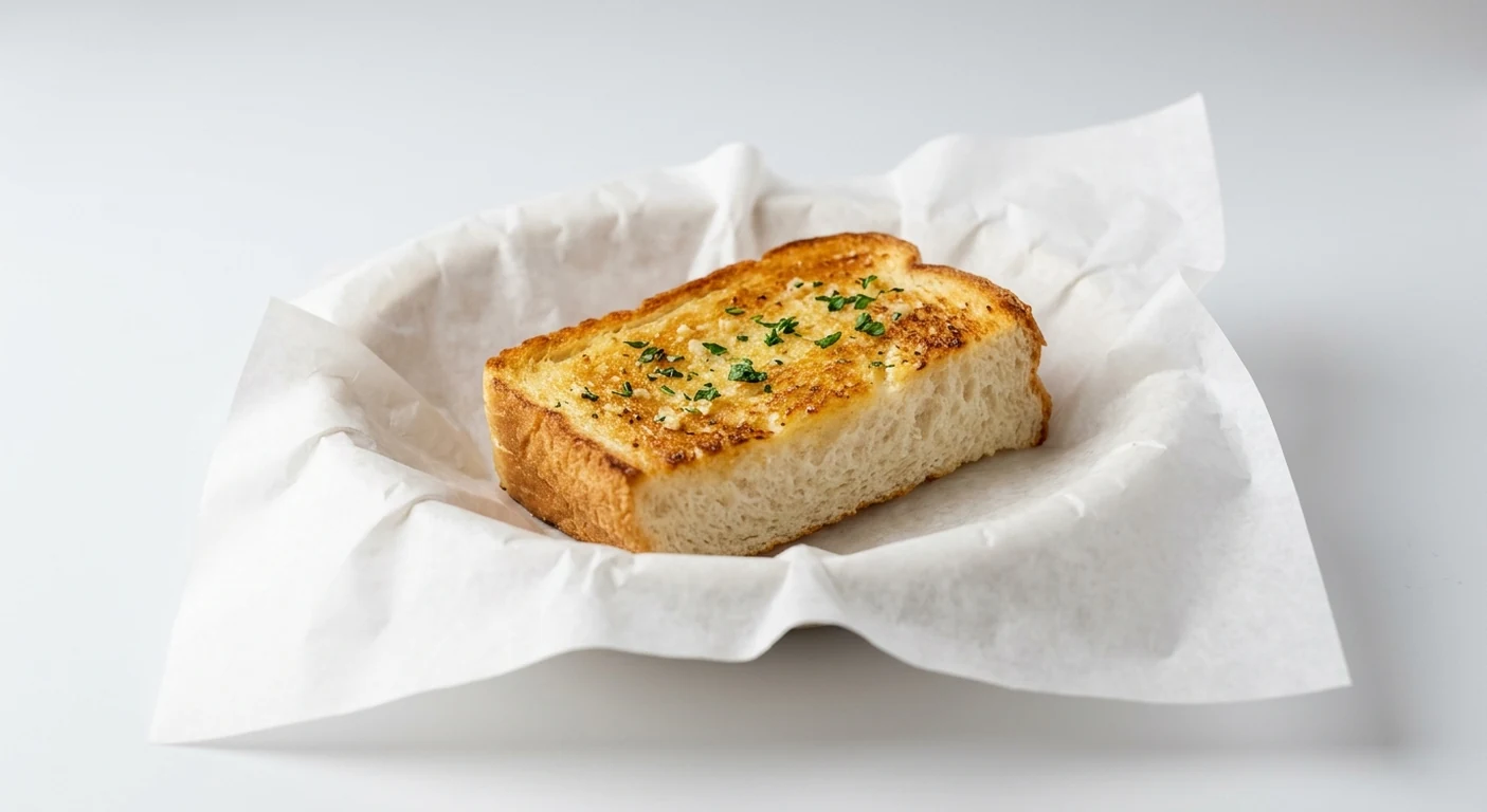 Slim Chickens Texas Toast, a thick slice of griddled buttery garlic toast on white paper, nutrition and calories