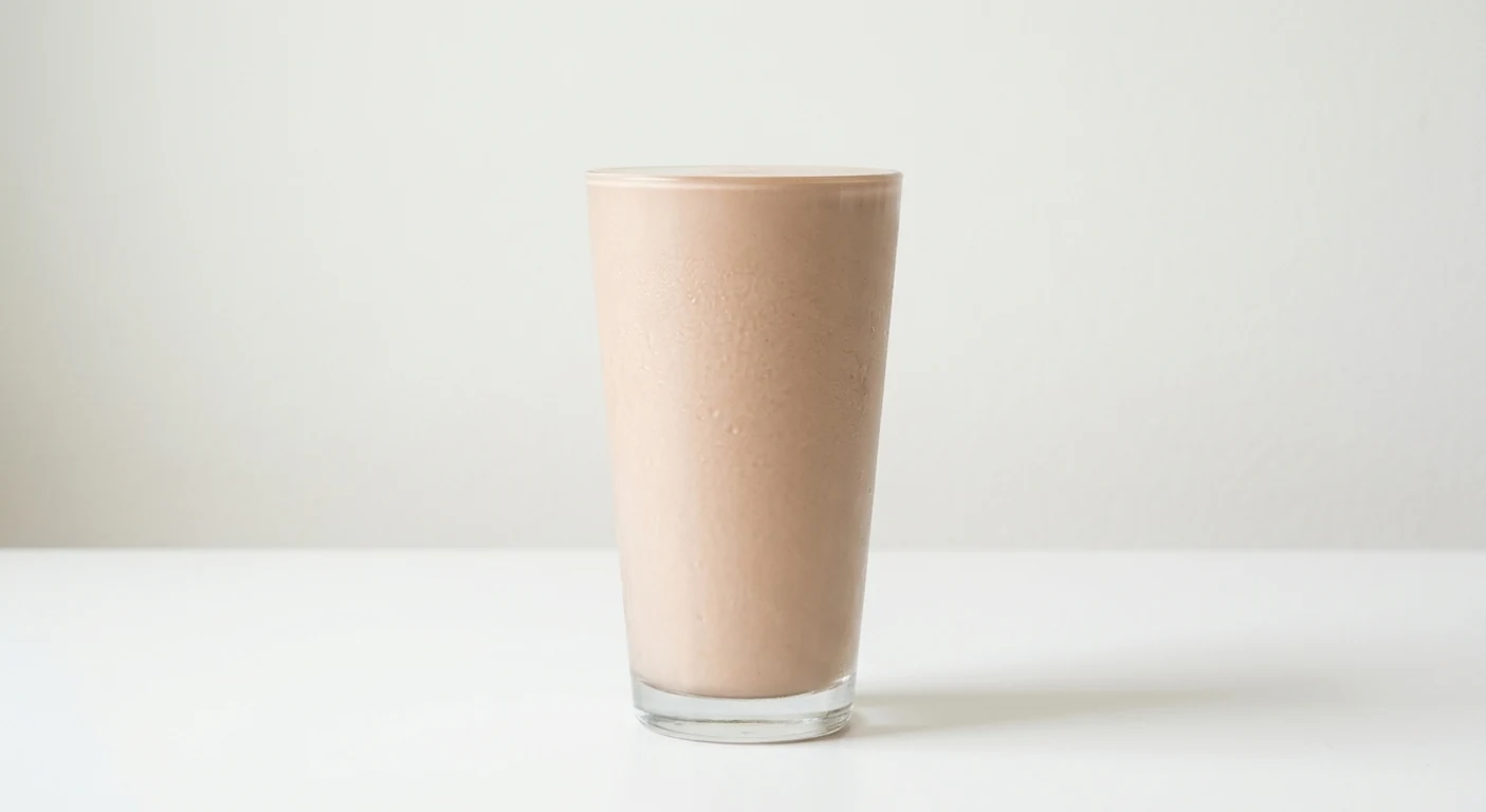 Slim Chickens Flake Shake, milk chocolate flake milkshake in a tall clear glass, nutrition and calories