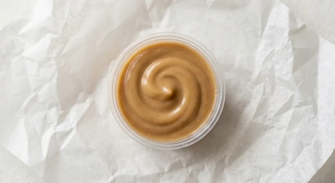 Slim Chickens Gravy Mayo, creamy gravy mayonnaise in a clear pot, nutrition and calories