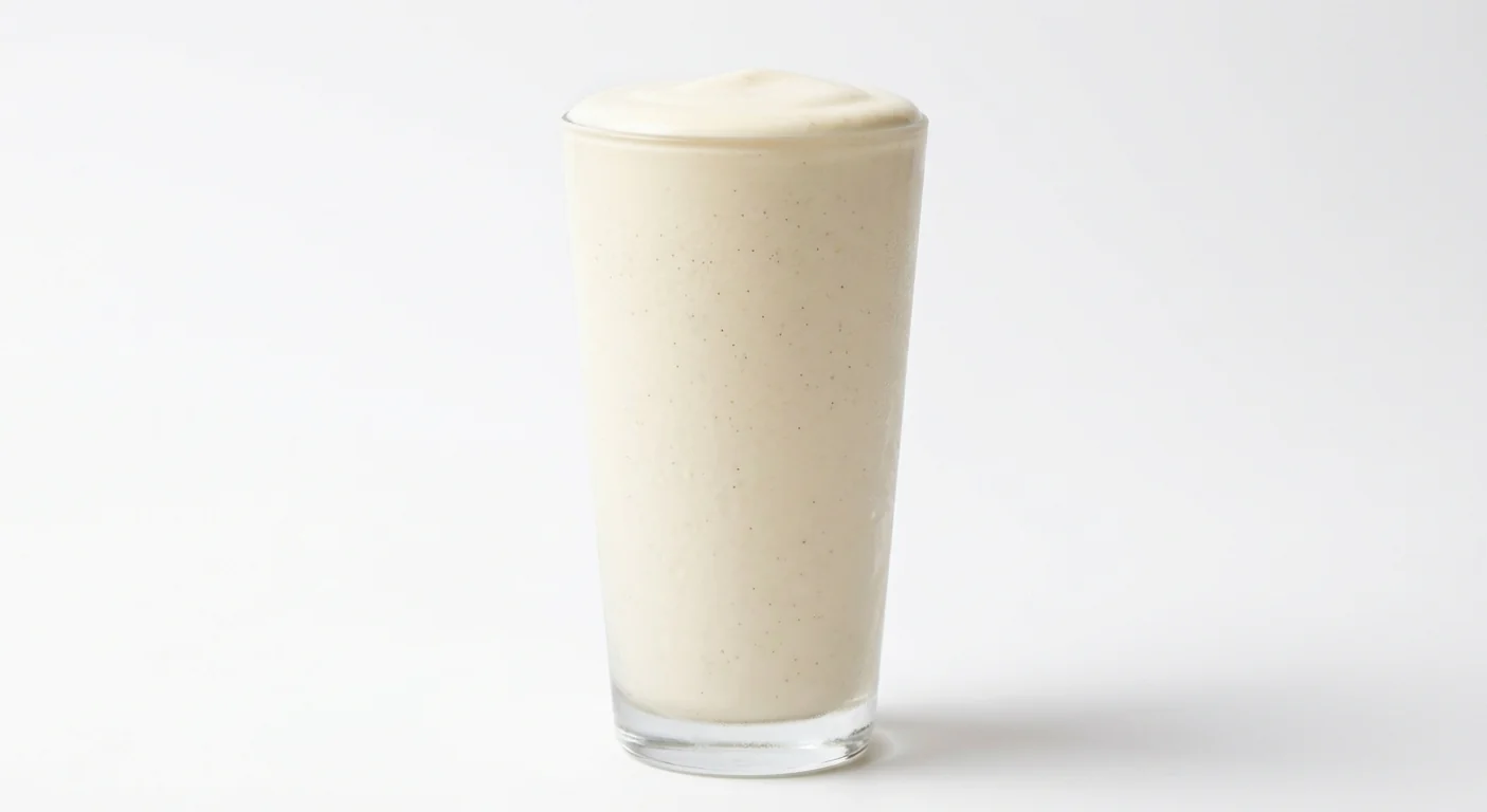 Popeyes Vanilla Shake, thick creamy vanilla milkshake in a tall clear glass, nutrition and calories