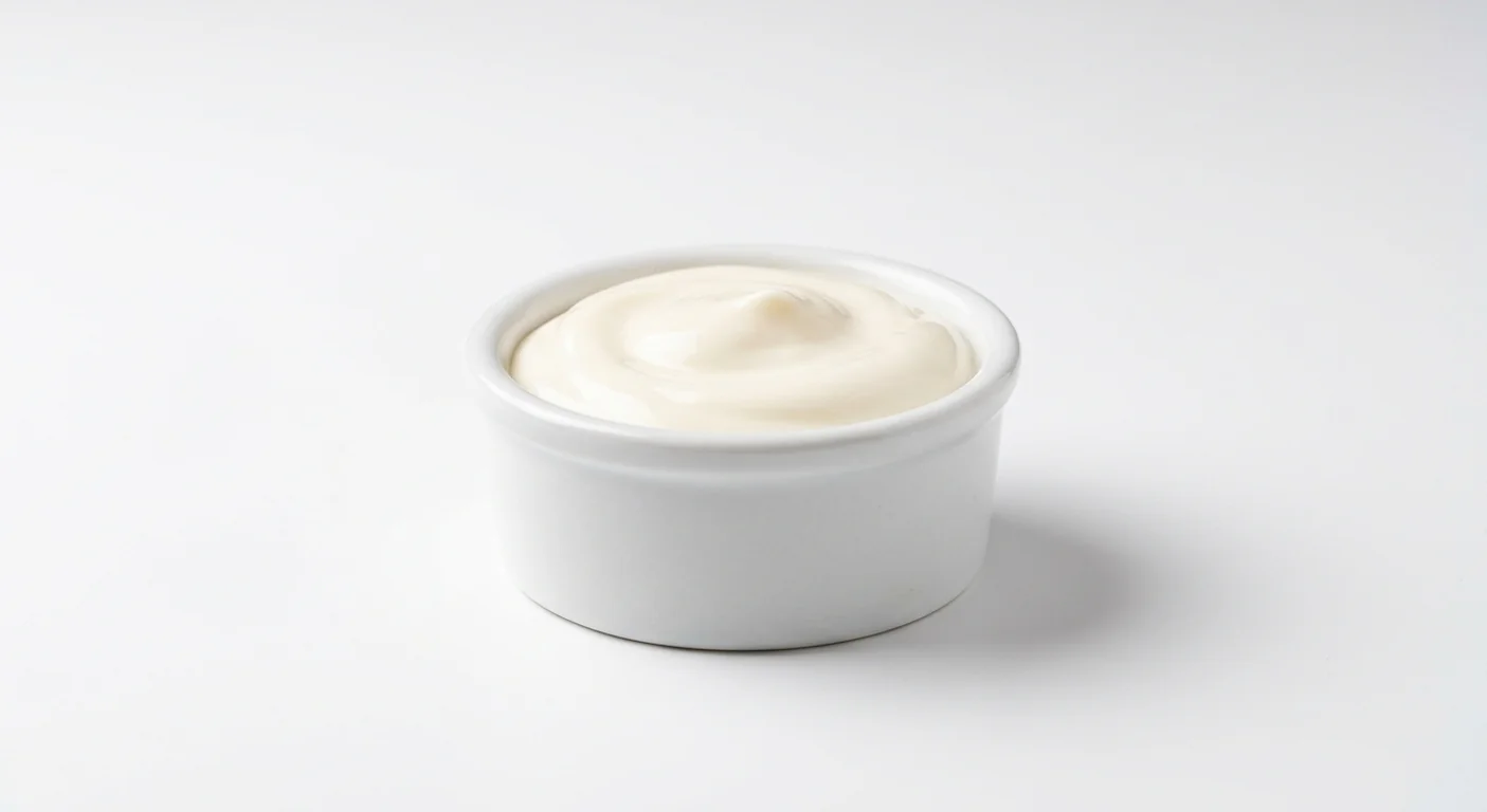 Popeyes Classic Mayo, smooth creamy white mayonnaise in a white ramekin, nutrition and calories