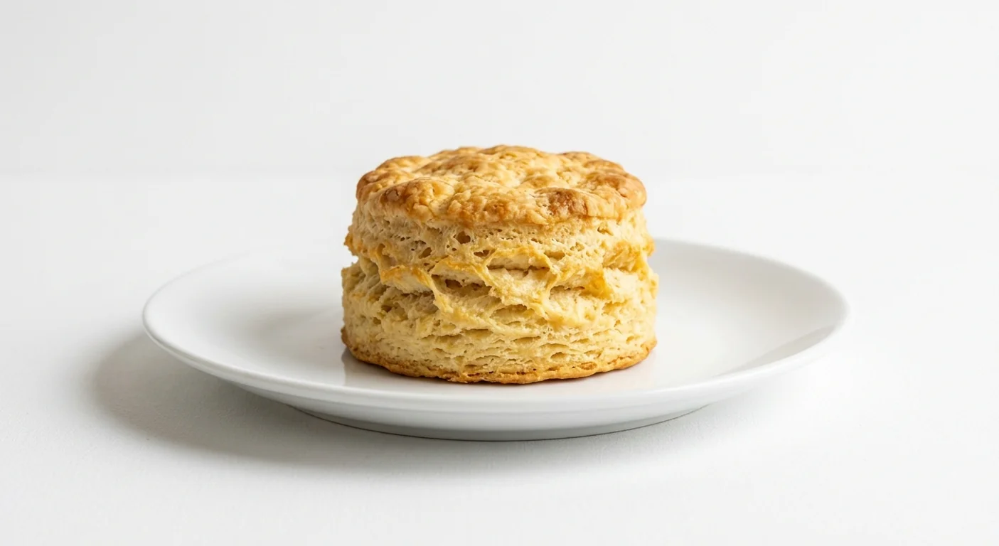 Popeyes Original Biscuit, a golden flaky buttermilk biscuit on a white plate, nutrition and calories