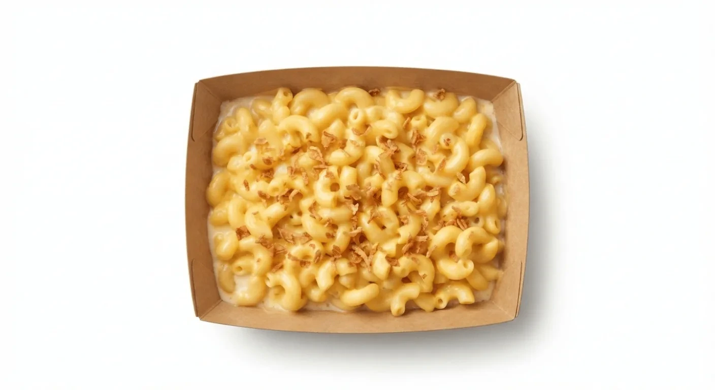 Costa Mac & Cheese, macaroni cheese in a cardboard tray, nutrition and calories