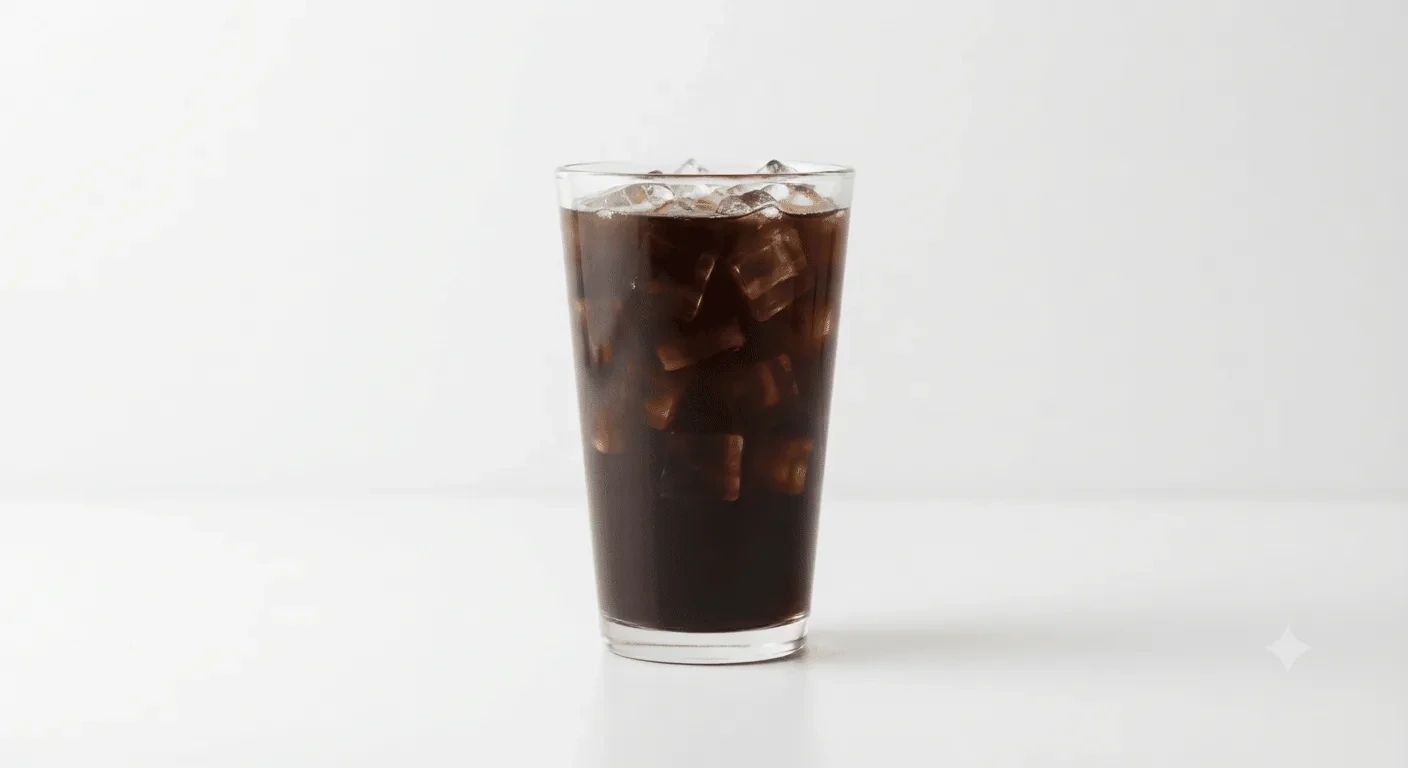 Caffè Nero Iced Americano, iced black coffee over ice in a tall glass, nutrition and calories