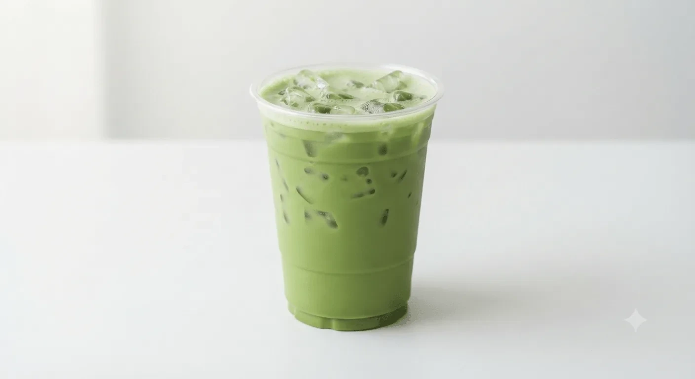 Caffè Nero Honeycomb Iced Matcha Latte, iced green matcha latte in a clear cup, nutrition and calories
