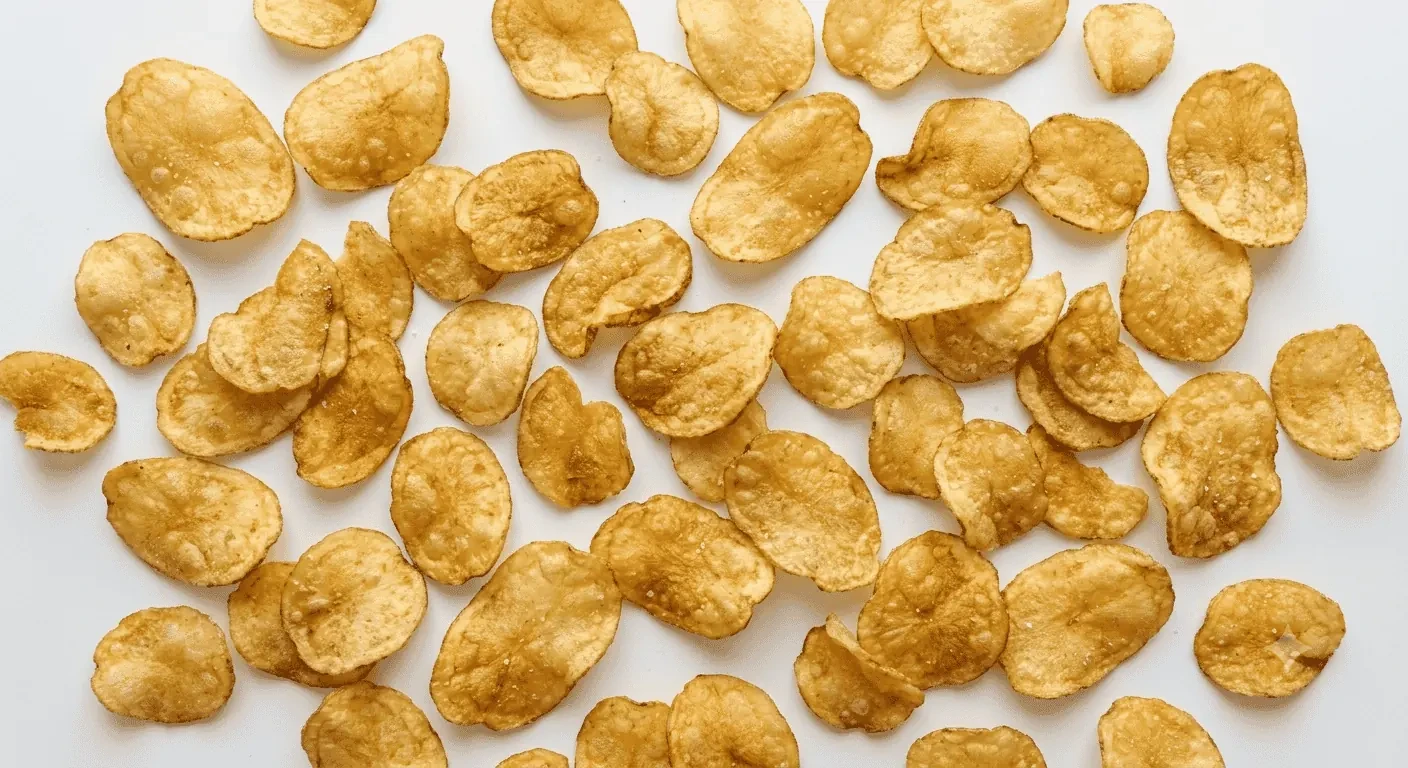 Caffè Nero Kettle Sea Salt Crisps, kettle crisps scattered on white, nutrition and calories