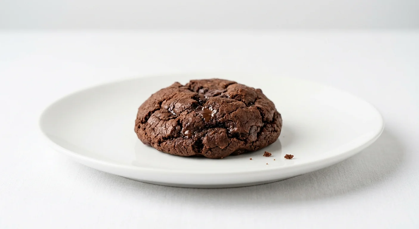 Popeyes Double Chocolate Cookie, a soft-baked double chocolate cookie on a white plate, nutrition and calories