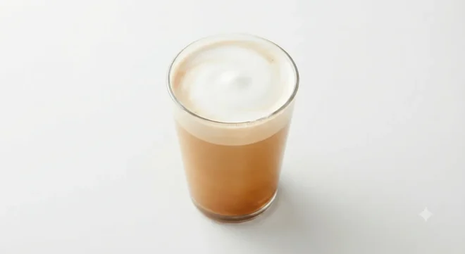 Costa Chai Latte (Large), chai latte with a foamed milk top in a clear glass, nutrition and calories