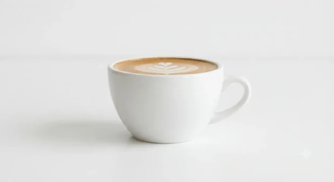 Costa Flat White, flat white with latte art in a white cup, nutrition and calories