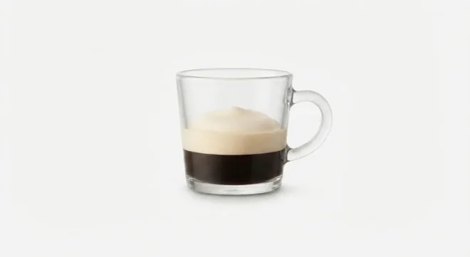 Costa Espresso Macchiato (Double), espresso marked with milk foam in a small glass cup, nutrition and calories
