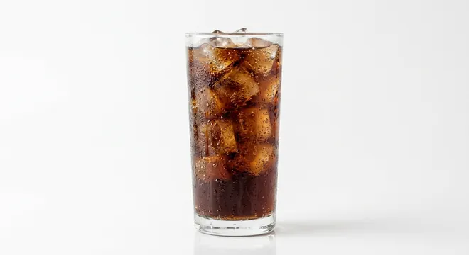 McDonald's US Dr Pepper, a dark cola-style soda over ice in a tall glass