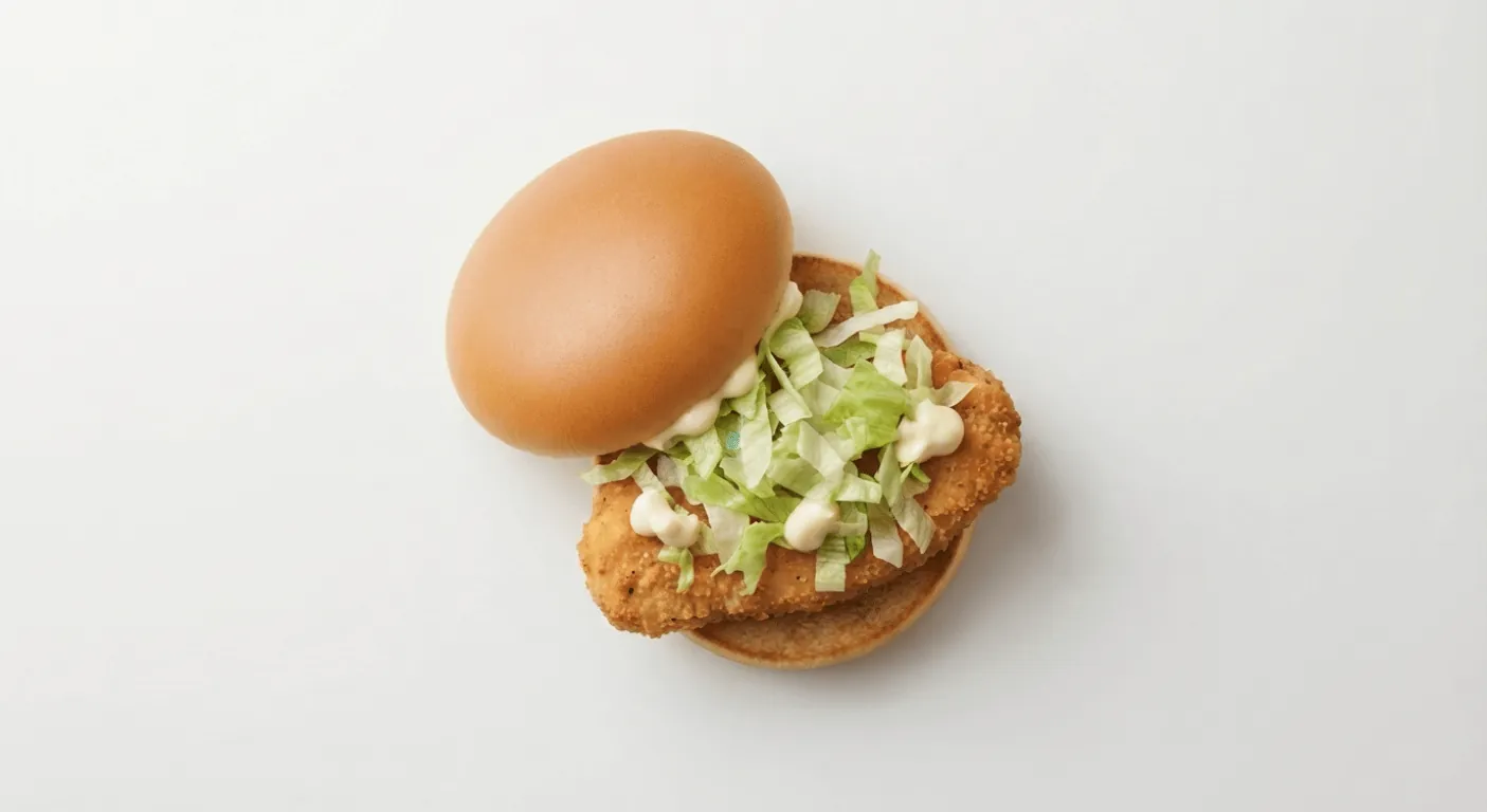 McDonald's US McChicken with a breaded chicken patty, shredded lettuce and mayonnaise in a plain bun