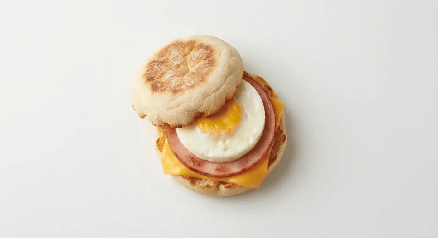 McDonald's US Egg McMuffin with a round egg, Canadian bacon and melted American cheese in a toasted English muffin