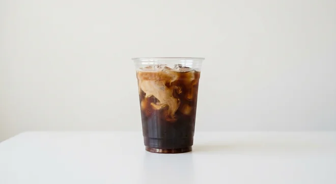 Costa Iced White Americano (Small, Oat Milk), iced coffee with a swirl of milk over ice in a clear cup, nutrition and calories