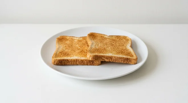 Costa White Toast (Without Butter), two slices of plain white toast on a white plate, nutrition and calories