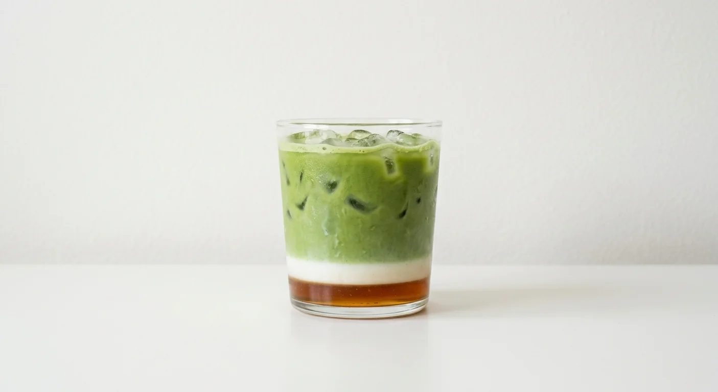 Costa Maple Hazel Iced Matcha (Small), iced matcha layered over maple hazel syrup with ice in a glass tumbler, nutrition and calories