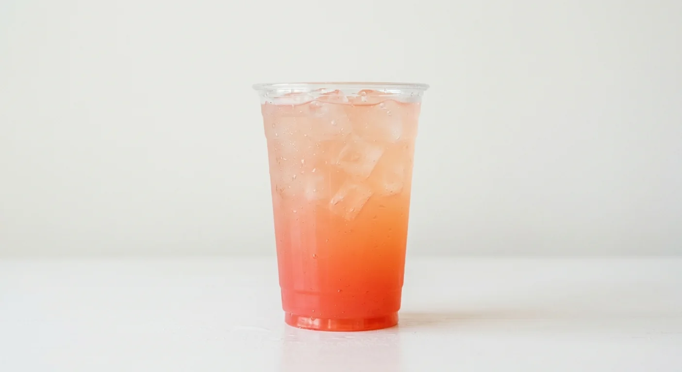 Costa Pink Lemonade (Medium), pink and coral iced lemonade with ice in a clear cup, nutrition and calories