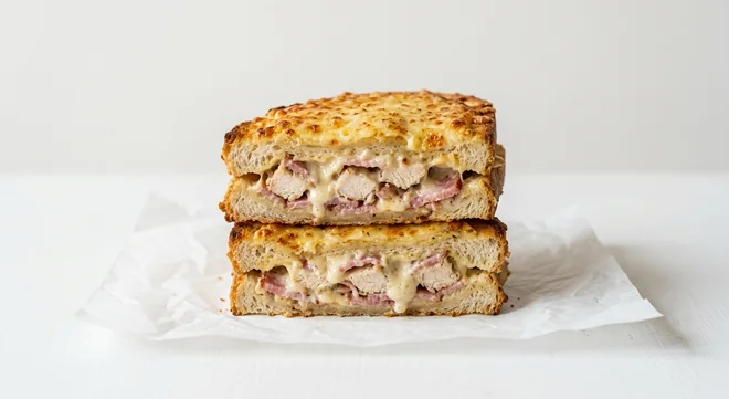 Costa Roast Chicken & Bacon Toastie, cheese-topped toastie filled with roast chicken and bacon in cheese sauce, cut in half, nutrition and calories