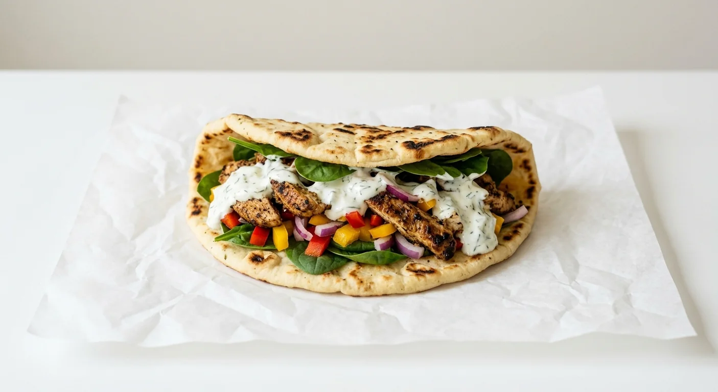 Costa Chicken Gyros Style Flatbread, folded flatbread filled with grilled chicken, spinach, peppers and garlic yoghurt sauce, nutrition and calories