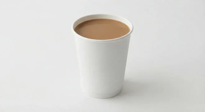 LEON Americano (Coconut Milk, Regular), americano with a splash of milk in a plain white paper cup, nutrition and calories