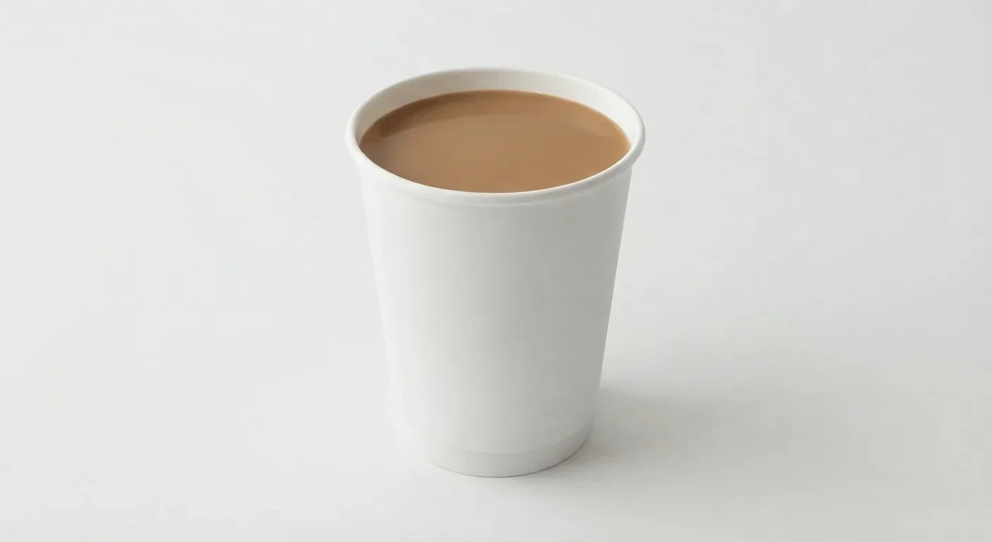 LEON Americano (Soya Milk, Large), americano with a splash of milk in a plain white paper cup, nutrition and calories