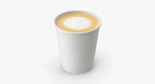 LEON Latte (Soya Milk, Regular), latte with milk foam in a plain white paper cup, nutrition and calories