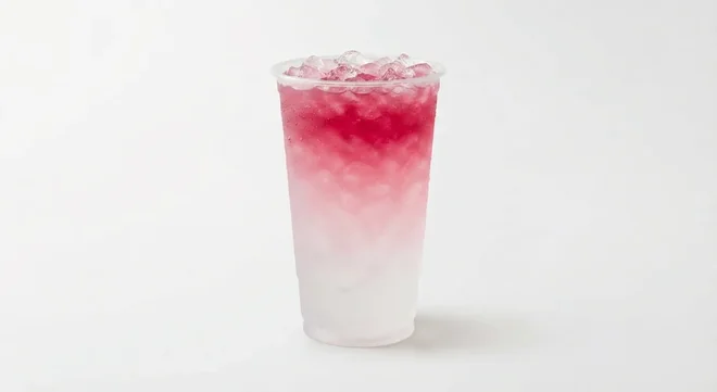 LEON Razza Raspberry Lemonade, pink raspberry lemonade over ice in a clear cup, nutrition and calories