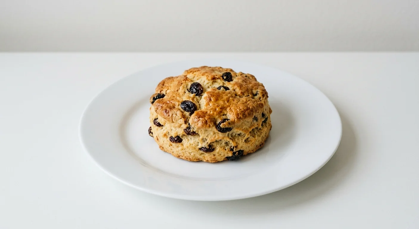 Costa All Butter Sultana Scone, golden sultana scone on a white plate, nutrition and calories