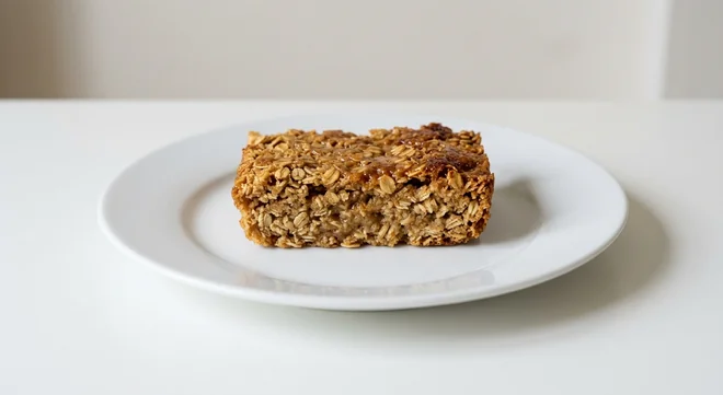 Costa Oaty Flapjack, golden oat flapjack on a white plate, nutrition and calories