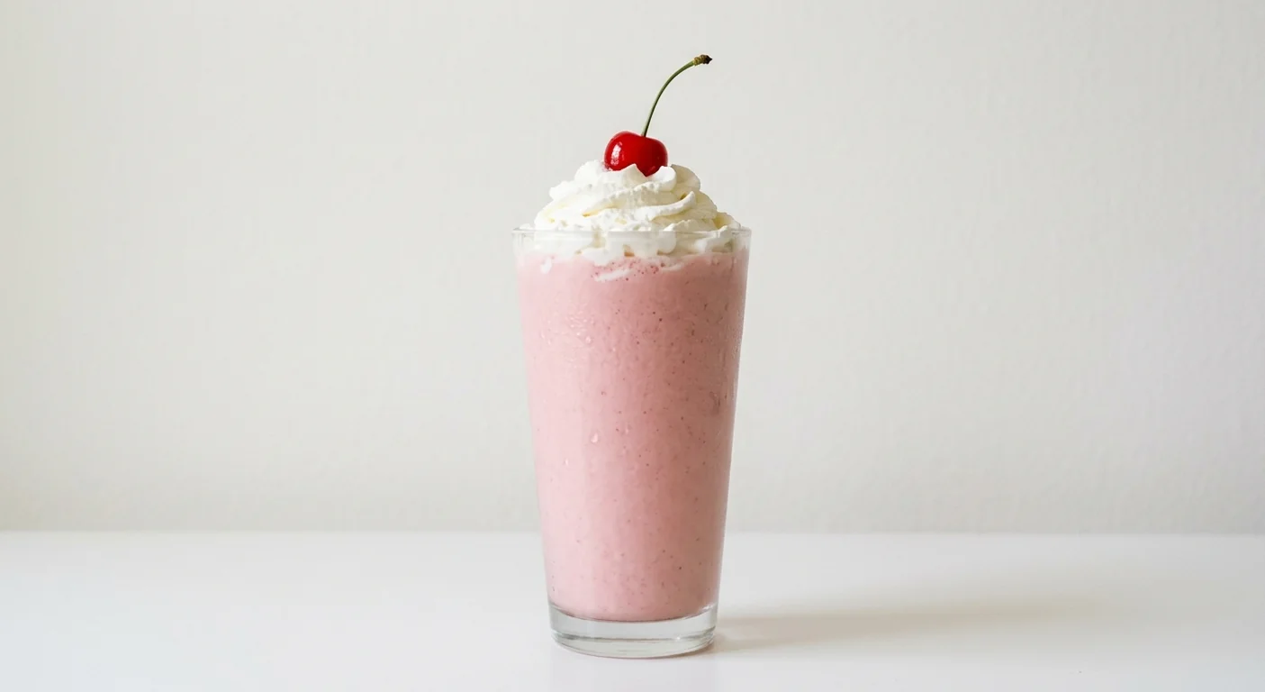 Chick-fil-A Strawberry Milkshake, pink strawberry milkshake topped with whipped cream and a cherry in a tall glass, nutrition and calories