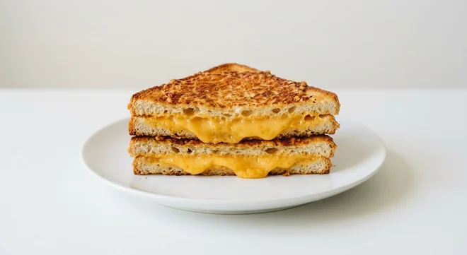Costa Cheese Triangles, cheese toastie cut into stacked triangles with melted cheddar on a white plate, nutrition and calories