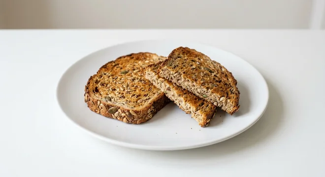 Costa Seeded Brown Bread Toast (Without Butter), slices of toasted seeded brown bread on a white plate, nutrition and calories
