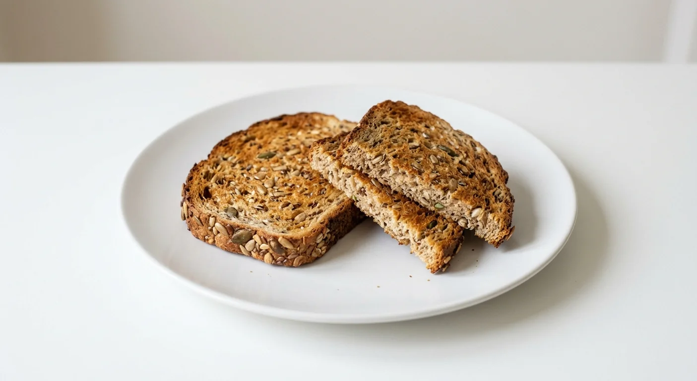 Costa Seeded Brown Bread Toast (Without Butter), slices of toasted seeded brown bread on a white plate, nutrition and calories
