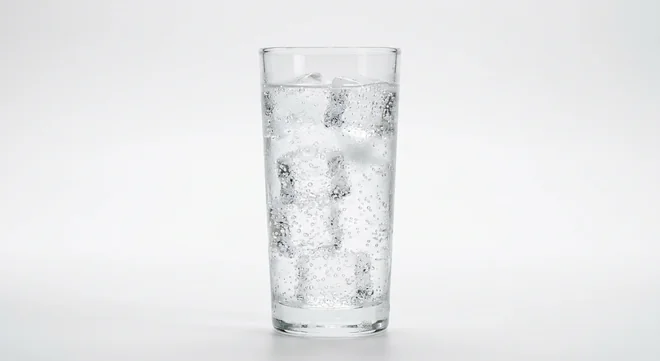 Chick-fil-A Deep RiverRock Sparkling Bottled Water, sparkling water over ice in a tall clear glass, nutrition and calories