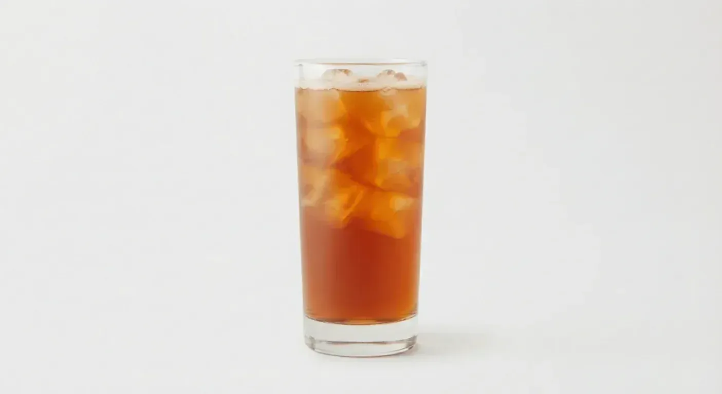 Chick-fil-A Half-Half (Unsweet Tea/Diet Lemonade, Large), amber iced tea and lemonade blend over ice in a tall clear glass, nutrition and calories