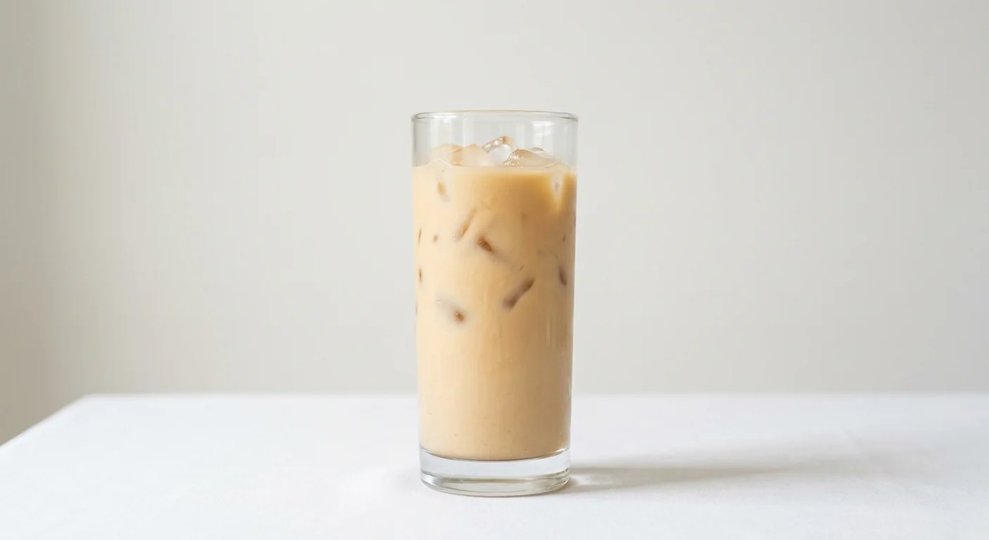 LEON Iced Chai Latte (Oat Milk, Regular), iced chai latte over ice in a clear glass, nutrition and calories