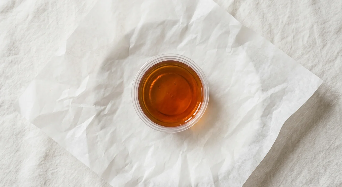 LEON Gingerbread Syrup, amber coffee syrup in a clear pot on white paper, nutrition and calories