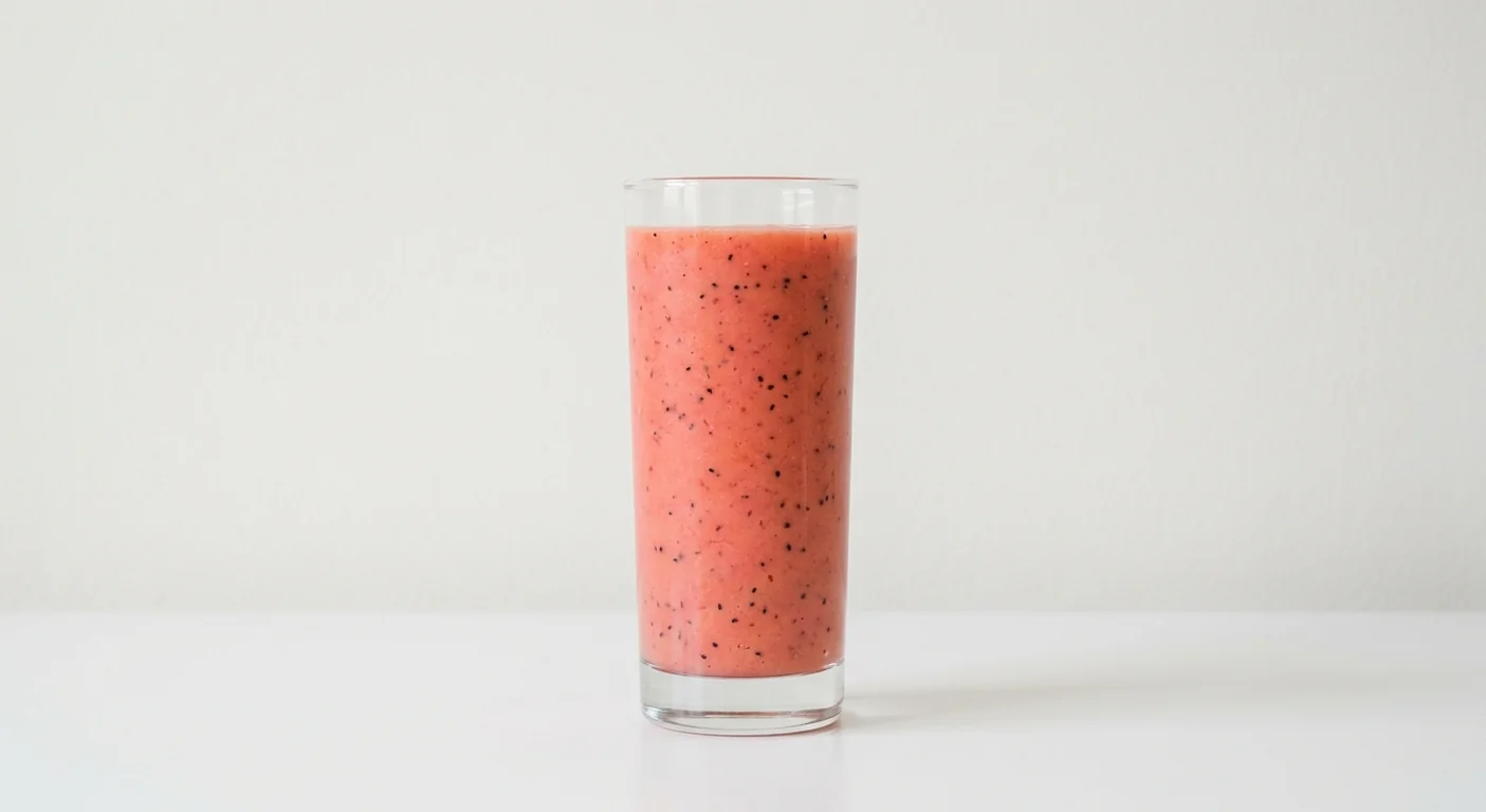LEON Mango, Lime and Dragon Fruit Smoothie, pink mango and dragon fruit smoothie in a clear glass, nutrition and calories