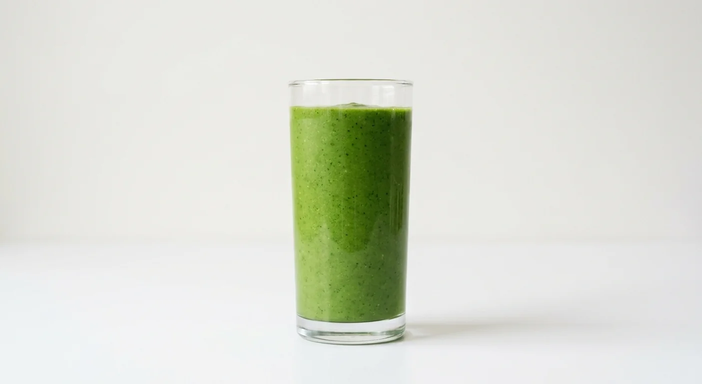 LEON Clean Green Smoothie, green fruit and kale smoothie in a clear glass, nutrition and calories