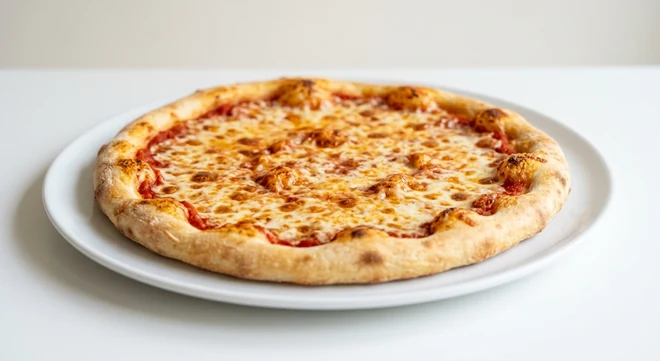 Pizza Express Margherita (Classic), round pizza with tomato and melted mozzarella on a white plate, nutrition and calories