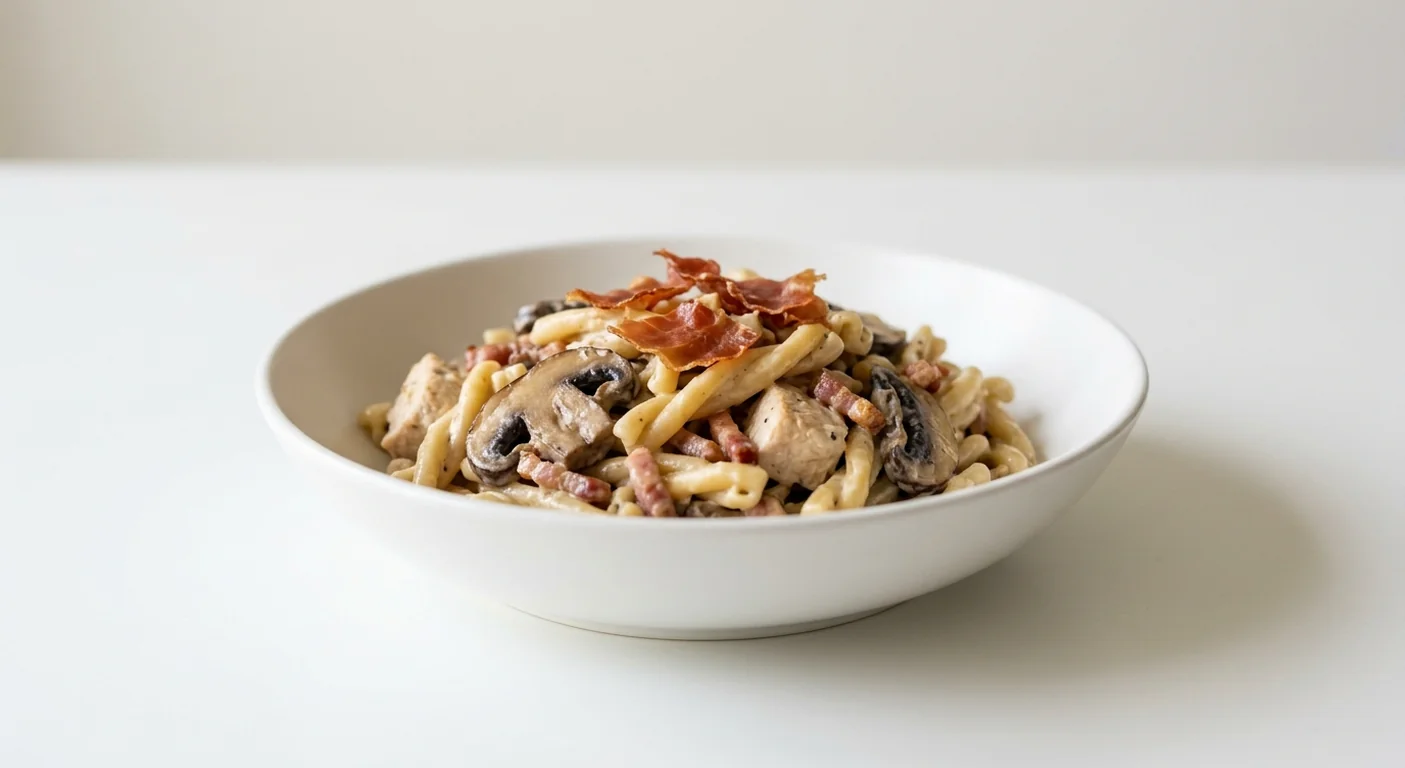 Zizzi Pollo Della Casa, casarecce pasta with chicken, pancetta and mushrooms in a mascarpone sauce, topped with crispy prosciutto, nutrition and calories