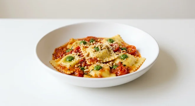 Zizzi Ravioli Di Capra, spinach and goat's cheese ravioli in tomato sauce with pesto and pine nuts, nutrition and calories