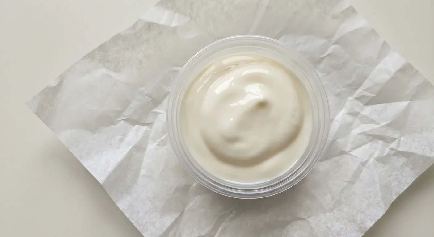 Subway Lite Mayo Dunk Pot, light mayonnaise in a small clear pot on white paper, nutrition and calories