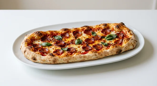 Zizzi Rustica Pepperoni Premio, long oval pizza with pepperoni and mozzarella, nutrition and calories