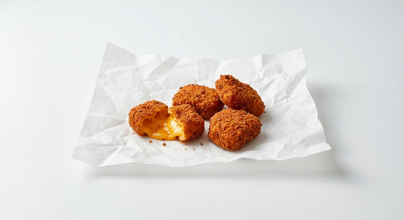 Subway Chipotle Cheesy Bites, breaded chipotle cheese bites with melted cheese centres on white paper, nutrition and calories