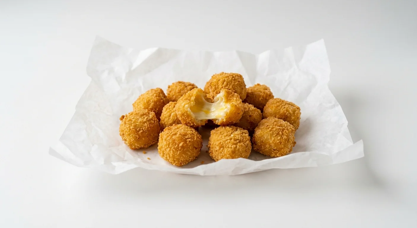 Subway Mozzarella and Cheddar Bites 12 Pieces, twelve breaded mozzarella and cheddar bites on white paper, nutrition and calories