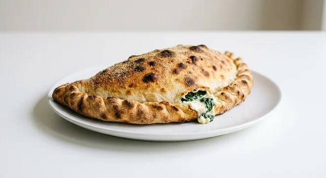 Zizzi Calzone Pollo Spinaci, folded calzone filled with roast chicken, prosciutto, spinach, mushrooms, mozzarella and bechamel, nutrition and calories