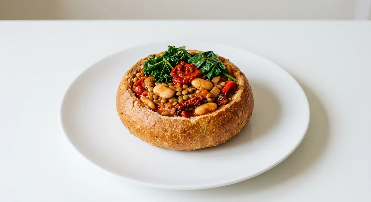 Zizzi Butter Bean Stufato, butter bean and lentil stew with La Bomba sauce and greens served in a baked dough bowl, nutrition and calories