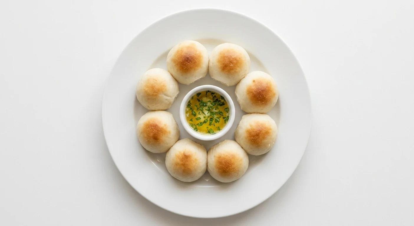 Pizza Express Dough Balls with Garlic Butter, eight dough balls around a pot of garlic butter on a white plate, nutrition and calories