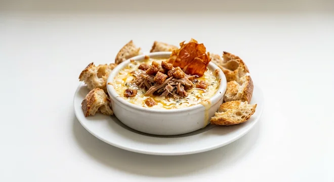 Zizzi Sticky Pig Fonduta, five cheese fondue topped with pulled pork, crackling, crispy prosciutto and hot honey, with dough crusts, nutrition and calories
